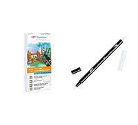 Tombow ABT-12P-1 Lot de 12 Feutres pinceau à 2 pointes, couleurs primaires & ABT-N00 Feutre pinceau à 2 pointes, blendeur, mélaneur