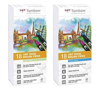 Tombow ABT-18P-5 Lot de 18 Feutres pinceau à 2 pointes, couleurs pastel, étui & ABT-18P-1 Lot de 18 Feutres pinceau à 2 pointes, couleurs primaires, étui