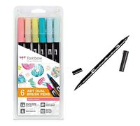 Tombow ABT-6P-4 Lot de 6 feutres pinceau ABT à deux pointes, couleurs candy & ABT-N25 Feutre pinceau à 2 pointes Lampe Noire