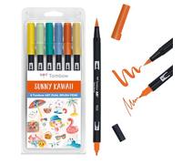 Tombow ABT Dual Brush Pen, Sunny Edition, Lot de 6 stylos à deux pointes, parfaits pour l'écriture à la main et le bullet journal, peinture à l'eau, lot de 6 [ABT-6P-SUNNY]