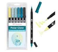 Tombow ABT Lot de 6 stylos à double pinceau, Polar Glow, à deux pointes, parfaits pour le lettrage à la main et le bullet journal, aquarellables [ABT-6P-POLAR]