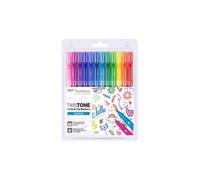 Tombow - Feutres TwinTone WS-PK-12P-3 à double pointe 0,3/0,8 - 12 couleurs Rainbow
