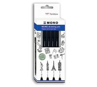 Tombow Fineliner MONO – Set Fine, encre pigmentée résistante à l'eau et à la lumière, noir, 4 pièces