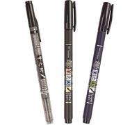 Tombow fudenosuke Lot de 2 pinceaux à pointe souple et dure Noir (kit de calligraphie) avec stylo double pinceau noir/gris