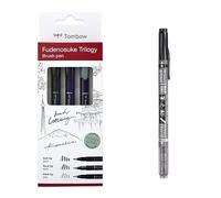 Tombow Fudenosuke Lot de 4 feutres Triology + Fudenosuke Twin Pointe de pinceau élastique Parfait pour le lettrage à la main, le croquis et le bullet journaling
