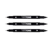 TOMBOW Lot de 3 Feutres Dessin Double Pointe 0,8 et 0,3 mm TwinTone noir