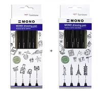 Tombow Lot de 8 stylos à pointe fine MONO - Encre pigmentée - Résistant à l'eau et à la lumière - Pour croquis, illustration et dessin - Noir