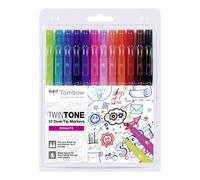 Tombow WS-PK-12P-1 Feutres à deux pointes TwinTone, kit de 12 couleurs vives