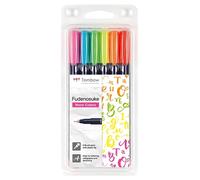 Tombow Fudenosuke Marker Water-based Ink Hard Brush Tip Case Of 6 Neon Colors Multicolore Enfants