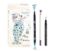 Tombow Set Créatif Japon Edition Limitée Miss Kimono, 2 ABT Dual Brush Pens, 1 MONO drawing pen, 1 crayon de coul IROJITEN, 15 P papier aquarelle A6 et QR-Code vers une vidéo tutorielle [JAPAN-SET1]