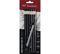 Tombow Set De 6 Crayons Graphite Haute Qualité Mono 2h, Hb, B, 2b, 4b, 6b + Porte-Gomme