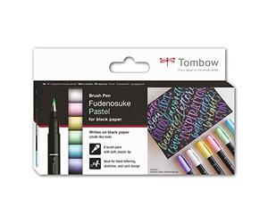 TOMBOW Set de 6 feutres Brush Fudenosuke pastel pour papier noir