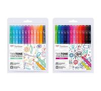 Tombow WS-PK-12P-1 Feutres à deux pointes TwinTone, kit de 12 couleurs vives & WS-PK-12P-2 Feutres à deux pointes TwinTone, kit de 12 couleurs pastel