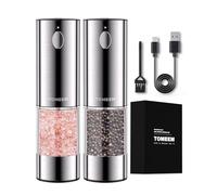 TOMEEM Set Moulins à Sel et Poivre électrique [2er automatiques] Acier brossé Inox (Finesse de Grossièreté réglable, Meules en Céramique, pour épices séchées, Lumière LED Blanche)…