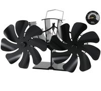Tomersun Ventilateur de poêle à bûches avec double moteur, 16 pales avec thermomètre, fonctionnement silencieux, ventilateur alimenté par la chaleur pour ou poêle à bois/poêle à bûches/cheminée