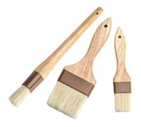 TOMETURE 3 Pièces Pinceau à Pâtisserie Rond en Bois, Poils Bristle | Grillades et Gâteaux, Nettoyage Facile, Forte Résistance Thermique, Antidérapant, Brosse Fine