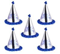 TOMETURE 5pièces Pompon Chapeaux Cone Bleu Foncé Papier Brillant avec Impression Lettre pour Fête Anniversaire Accessoire Costume Festif et Décoration