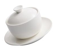 TOMETURE Bol à Ragoût en Céramique Blanc avec Couvercle, Design Élégant et Simple pour Garder les Aliments Chauds, Cuisine Maison