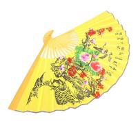 TOMETURE Grand Éventail Mural Décoratif Chinois et Ventilateur Portatif en Bambou et Tissu de Soie Jaune, Solide pour Décorations de Fêtes Dansantes et Parcs à Thème