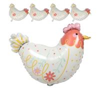 TOMETURE Lot de 5 ballons poussins pour baby shower - Ballons en aluminium animaux de la ferme (57 cm) - Décorations pour fête sur le thème de la ferme (poulets et poules) - Fournitures pour une