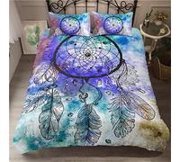 Tomifine Housse de Couette Capteur de Rêve, Attrape-Rêves Parure de Lit 140x200 cm avec Fermetureéclair + 2 Taies d'oreiller 65x65cm Microfibre Douce Respirante (200x200 cm,la Plume a)