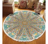 Tomifine Mandala Tapis Salon en Coton, Bohème Rond Tissé Tapis avec Franges Lavable en Machine Tapis de Sol d'entrée pour Chambre à Coucher, Couloir (120 cm,Vert)