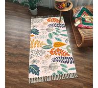 Tomifine Tapis Bohème avec Franges Tapis de Sol Decoration Tissé Ethnique Tapis Antiderapant Géométrique Lavable Tapis de Couloir pour Chambre, Salon (50x80 cm,Feuilles)