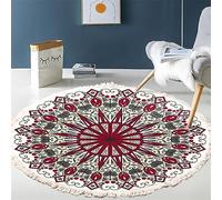 Tomifine Tapis Bohème en Coton Tressé avec Franges Mandala Motif Antidérapant - Tapis Décoration du Sol pour Chambre à Coucher, Couloir, Salon (60 cm,Rouge 2)
