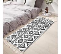 Tomifine Tapis en Coton Tissé Bohème Avec Frange, Pour Salon Chambre, Design Géométrique Moderne Lavable Antidérapant (60x150 cm, Noir Blanc)