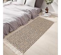 Tomifine Tapis en Coton Tissé Bohème avec Frange pour Salon Chambre, Design Géométrique Moderne Lavable Antidérapant (80x160 cm, Brun)
