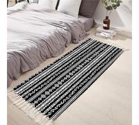 Tomifine Tapis en Coton Tissé, Tapis Bohème avec Frange, Tapis Tissé pour Salon Chambre, Home Tapis Géométriques Design Moderne Lavable Antiderapant (60x150 cm,Noir Bleu)