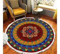 Tomifine Tapis Rond en Coton avec Franges Mandala, Bohème Salon Tissé Tapis Antiderapant avec Glands, Doux Tapis de Sol d'entrée pour Chambre à Coucher, Couloir (100 cm,Bleu Violet)