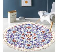 Tomifine Tapis Rond en Coton Tressé Bohème Tapis avec Franges Mandala Motif Antidérapant Tapis Décoration du Sol pour Chambre à Coucher, Couloir, Salon (80 cm,Bleu Orange)