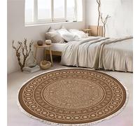 Tomifine Tapis Rond en Tissé Coton, Tapis Bohème Mandala avec Franges, Tapis Salon Chambre Antiderapant (200 cm,Brun)
