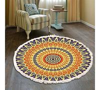 Tomifine Tapis Rond Tissé en Coton avec Franges, Mandala Tapis Bohême Lavable en Machine Tapis de Sol Décoration pour Salon Chambre Cuisine Salle Buanderie (60 cm,Orange)