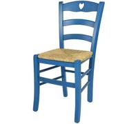 Tommychairs - Chaise cuisine CUORE, robuste structure en bois de hêtre peindré en aniline couleur bleue et assise en paille