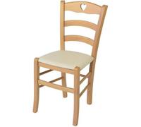 Tommychairs - Chaise cuisine CUORE, structure en bois de hêtre peindré naturel, assise en cuir artificiel ivoire
