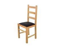 Tommychairs - Chaise RUSTICA pour cuisine, bar et salle à manger, robuste structure en bois de hêtre peindré en couleur naturelle et assise rembourrée et revêtue en cuir artificiel couleur noir