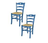 Tommychairs - Set 2 chaises cuisine CUORE, robuste structure en bois de hêtre peindré en aniline couleur bleue et assise en paille