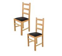 Tommychairs - Set 2 chaises RUSTICA pour cuisine, bar et salle à manger, robuste structure en bois de hêtre peindré en couleur naturelle et assise rembourrée et revêtue en cuir artificiel couleur noir