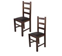 Tommychairs - Set 2 chaises RUSTICA pour cuisine, bar et salle à manger, robuste structure en bois de hêtre peindré en noyer foncé et assise rembourrée et revêtue en cuir artificiel couleur moka