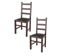 Tommychairs - Set 2 chaises RUSTICA pour cuisine, bar et salle à manger, robuste structure en bois de hêtre peindré en noyer foncé et assise rembourrée et revêtue en cuir artificiel couleur marron