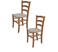 Tommychairs - Set 2 chaises VENICE pour cuisine, bar et salle à manger, robuste structure en bois de hêtre peindré en couleur noyer clair et assise rembourrée et revêtue en tissu couleur chamois