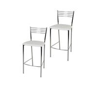 Tommychairs - Set 2 tabourets bar ELENA robuste structure en acier chromé et assise en cuir artificiel couleur blanc