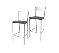 Tommychairs - Set 2 tabourets ELENA pour cuisine, bar et salle à manger, robuste structure en acier peindré en couleur aluminium et assise rembourrée et revêtue en cuir artificiel couleur gris foncé