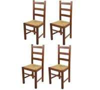 Tommychairs - Set 4 chaise cuisine RUSTICA, robuste structure en bois de hêtre peindré en couleur noyer clair, assise en paille