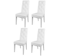 Tommychairs - Set 4 chaises CHANTAL pour cuisine et salle à manger, structure en bois de hêtre peindré en blanc, assise et dossier rembourrés et revêtus en cuir artificiel blanc avec boutons