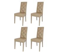 Tommychairs - Set 4 chaises CHANTAL pour cuisine et salle à manger, structure en bois de hêtre peindré en cappuccino, assise et dossier rembourrés et revêtus en cuir artificiel cappuccino avec boutons