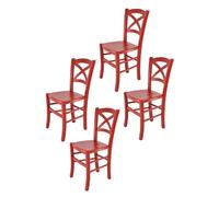 Tommychairs - Set 4 chaises CROSS structure en hêtre laqué en couleur rouge et assise en bois