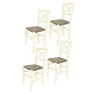 Tommychairs - Set 4 chaises CROSS structure en hêtre peindré aniline blanche, assise revêtue en tissu couleur chevreuil